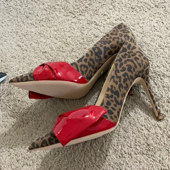 Red and Brown Leopard Print Stiletto Heels - Picture 5 of 7